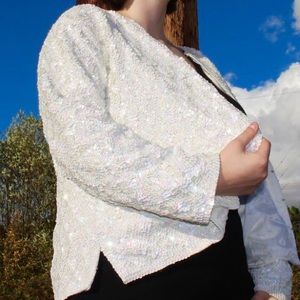 90s White Sequin Cardigan